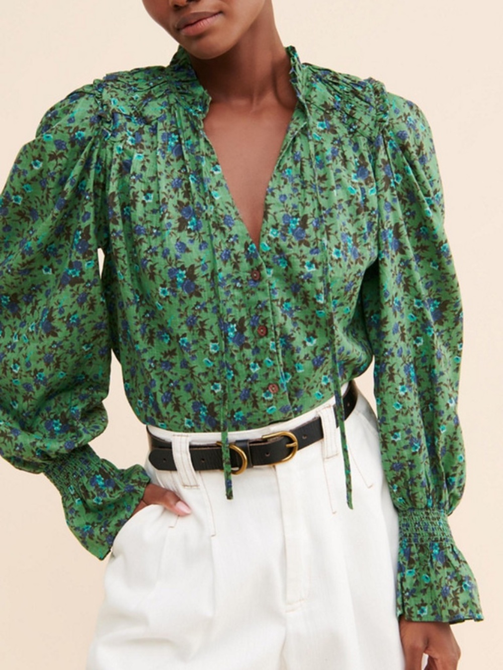 Free People Meant to be Blouse in Green Floral